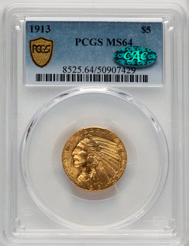 1913 $5 CAC Indian Half Eagle PCGS MS64 (772180005)