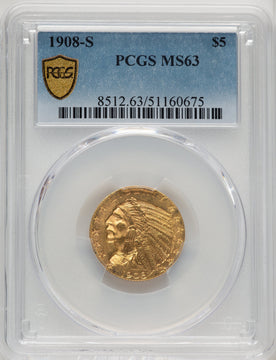1908-S $5 Indian Half Eagle PCGS MS63
