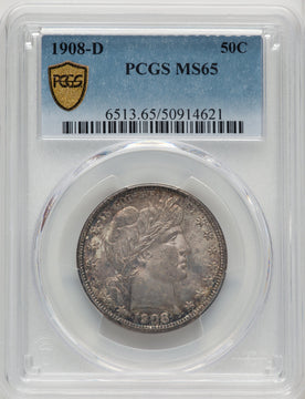 1908-D 50C Barber Half Dollar PCGS MS65