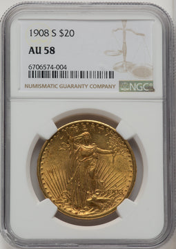 1908-S $20 Saint-Gaudens Double Eagle NGC AU58 (774252005)