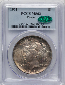1921 Peace CAC Peace Dollar PCGS MS63
