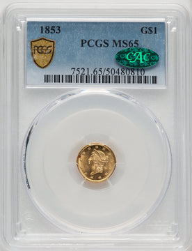 1853 Gold Dollar PCGS MS65 CAC