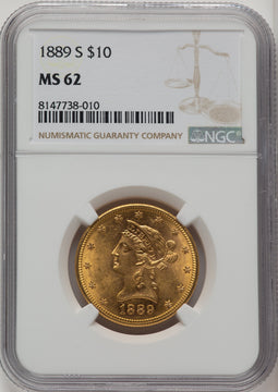 1889-S $10 Brown Label Liberty Eagle NGC MS62