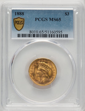 1888 $3 Three Dollar Gold Pieces PCGS MS65 (772319001)