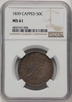 1839 50C REED EDGE Reeded Edge Half Dollar NGC MS61