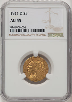 1911-D $5 Indian Half Eagle NGC AU55 (506787010)