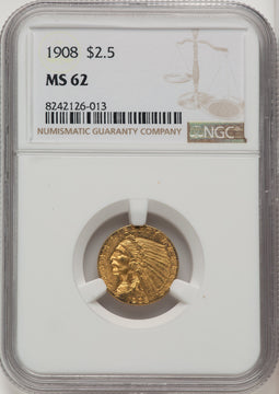 1908 $2.50 Indian Quarter Eagle NGC MS62 (520223017)