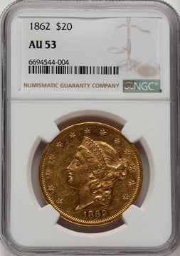 1862 $20 Liberty Double Eagle NGC AU53