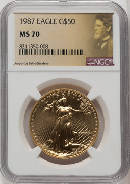 1987 $50 One-Ounce Gold Eagle Saint Gaudens Label NGC MS70