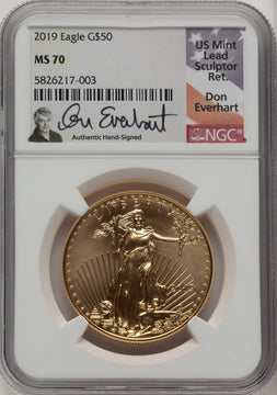 2019 $50 One Ounce Gold Eagle First Day of Issue Don Everhart NGC MS70