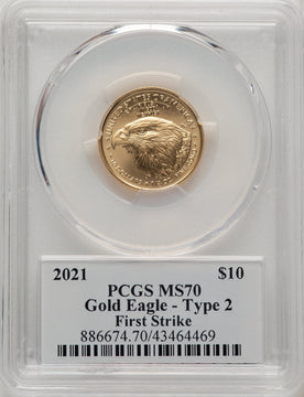 2021 $10 Quarter Ounce Gold Eagle Type Two First Strike PCGS MS70