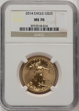 2014 $25 Half-Ounce Gold Eagle Brown Label NGC MS70