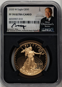 2020-W $50 One-Ounce Gold Eagle Ed Moy Blk Core NGC PF70