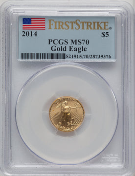 2014 $5 Tenth-Ounce Gold Eagle First Strike FS Flag PCGS MS70