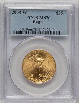 2008-W $25 Half-Ounce Gold Eagle Burnished Blue Gradient PCGS SP70