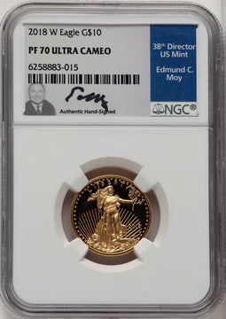 2018-W G$10 Quarter Ounce Gold Eagle Ed Moy NGC PF70