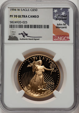 1994-W $50 One-Ounce Gold Eagle John Mercanti NGC PF70