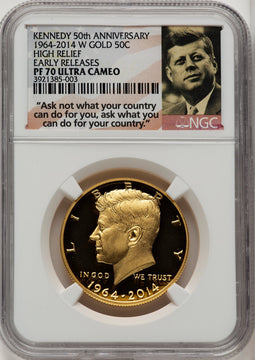 2014-W 50C Kennedy Gold 50th Anniversary First Strike Proof Kennedy Half Dollar NGC PR70 (774219002)