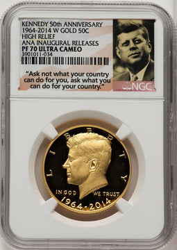 2014-W 50C Kennedy Gold 50th Anniversary First Strike Proof Kennedy Half Dollar NGC PR70 (774200001)