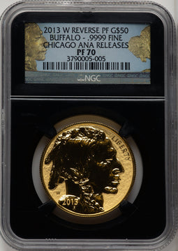 2013-W $50 One-Ounce Gold Buffalo Reverse Proof Chicago ANA Chicago ANA Label NGC PF70