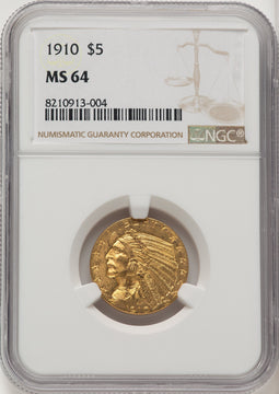 1910 $5 Indian Half Eagle NGC MS64 (774580039)