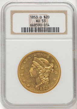 1853-O $20 Liberty Double Eagle NGC AU53 (774225014)
