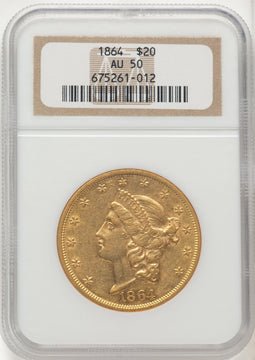 1864 $20 Liberty Double Eagle NGC AU50
