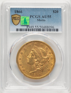 1866 $20 Liberty Double Eagle PCGS AU55