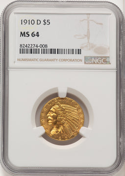 1910-D $5 Indian Half Eagle NGC MS64 (774225037)