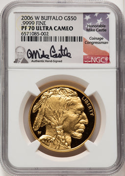 2006-W 1 oz Gold Buffalo Mike Castle NGC PF70
