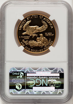 1986-W $50 One-Ounce Gold Eagle Brown Label NGC PF70