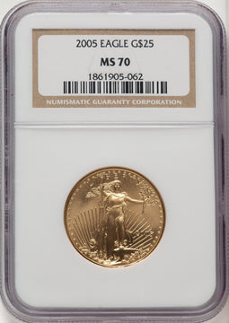 2005 $25 Half-Ounce Gold Eagle Brown Label NGC MS70