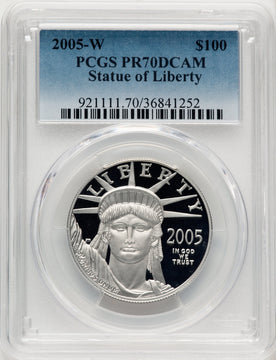 2005-W $100 One-Ounce Platinum Eagle Statue of Liberty Blue Gradient PCGS PR70