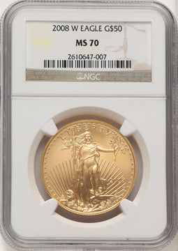 2008-W $50 One-Ounce Gold Eagle Burnished Brown Label NGC MS70 (507166111)