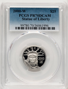 2000-W $25 Quarter-Ounce Platinum Eagle Statue of Liberty Blue Gradient PCGS PR70