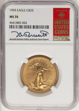 1993 $25 Half-Ounce Gold Eagle Kenneth Bressett Red Book NGC MS70