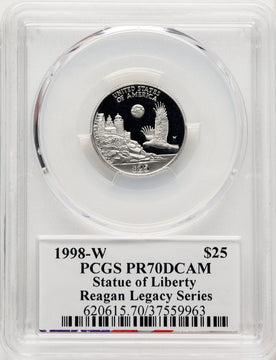 1998-W $25 Quarter-Ounce Platinum Eagle Statue of Liberty Michael Reagan Reagan Legacy Series PCGS PR70
