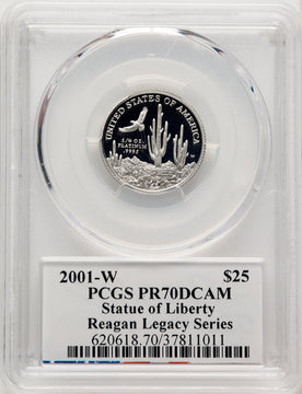 2001-W $25 Quarter-Ounce Platinum Eagle Statue of Liberty Michael Reagan Reagan Legacy Series PCGS PR70