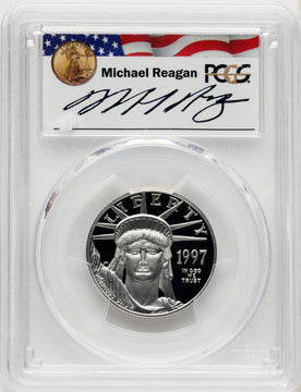 1997-W $50 Half-Ounce Platinum Eagle Mint Engraver Serires Mercanti Flag Reagan Legacy Series PCGS PR70