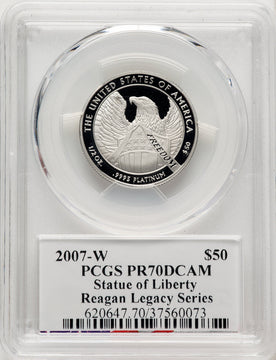 2007-W $50 Half-Ounce Platinum Eagle Statue of Liberty Michael Reagan Reagan Legacy Series PCGS PR70