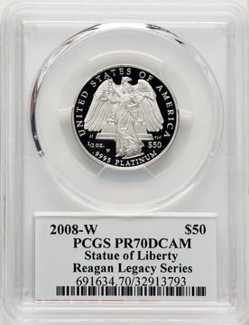 2008-W $50 Half-Ounce Platinum Michael Reagan Reagan Legacy Series PCGS PR70
