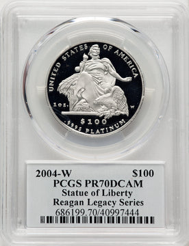 2004-W P$100 One-Ounce American Platinum Eagle Statue of Liberty Michael Reagan Reagan Legacy Series PCGS PR70