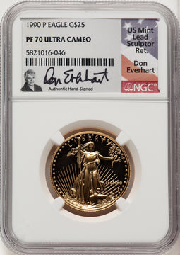 1990-P $25 Half-Ounce Gold Eagle Don Everhart NGC PF70