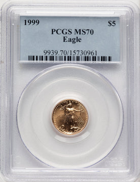 1999 $5 Tenth-Ounce Gold Eagle Blue Gradient PCGS MS70