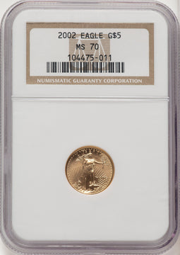 2002 $5 Tenth-Ounce Gold Eagle Brown Label NGC MS70