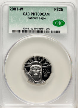 2001-W $25 Quarter-Ounce Platinum Eagle Statue of Liberty Brown Label CACG PR70