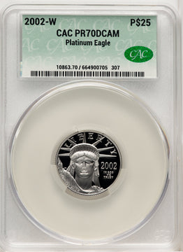 2002-W $25 Quarter-Ounce Platinum Eagle Statue of Liberty Brown Label CACG PR70