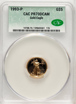 1993-P $5 Tenth-Ounce Gold Eagle Brown Label CACG PR70