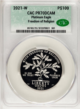 2021-W $100 One-Ounce Platinum Eagle Freedom of Religion First Strike First Day Of Delivery CACG PR70