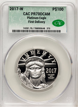 2017-W $100 One-Ounce Platinum Eagle First Delivery CACG PF70